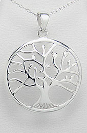 Tree of Life Sterling Silver Pendant with Convex Contour - Click Image to Close
