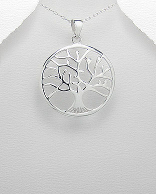 Tree of Life Sterling Silver Pendant with Convex Contour - Click Image to Close